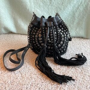 Ecote Leather Black Studded Crossbody Bucket Bag Purse Suede Bohemian Rock Indie